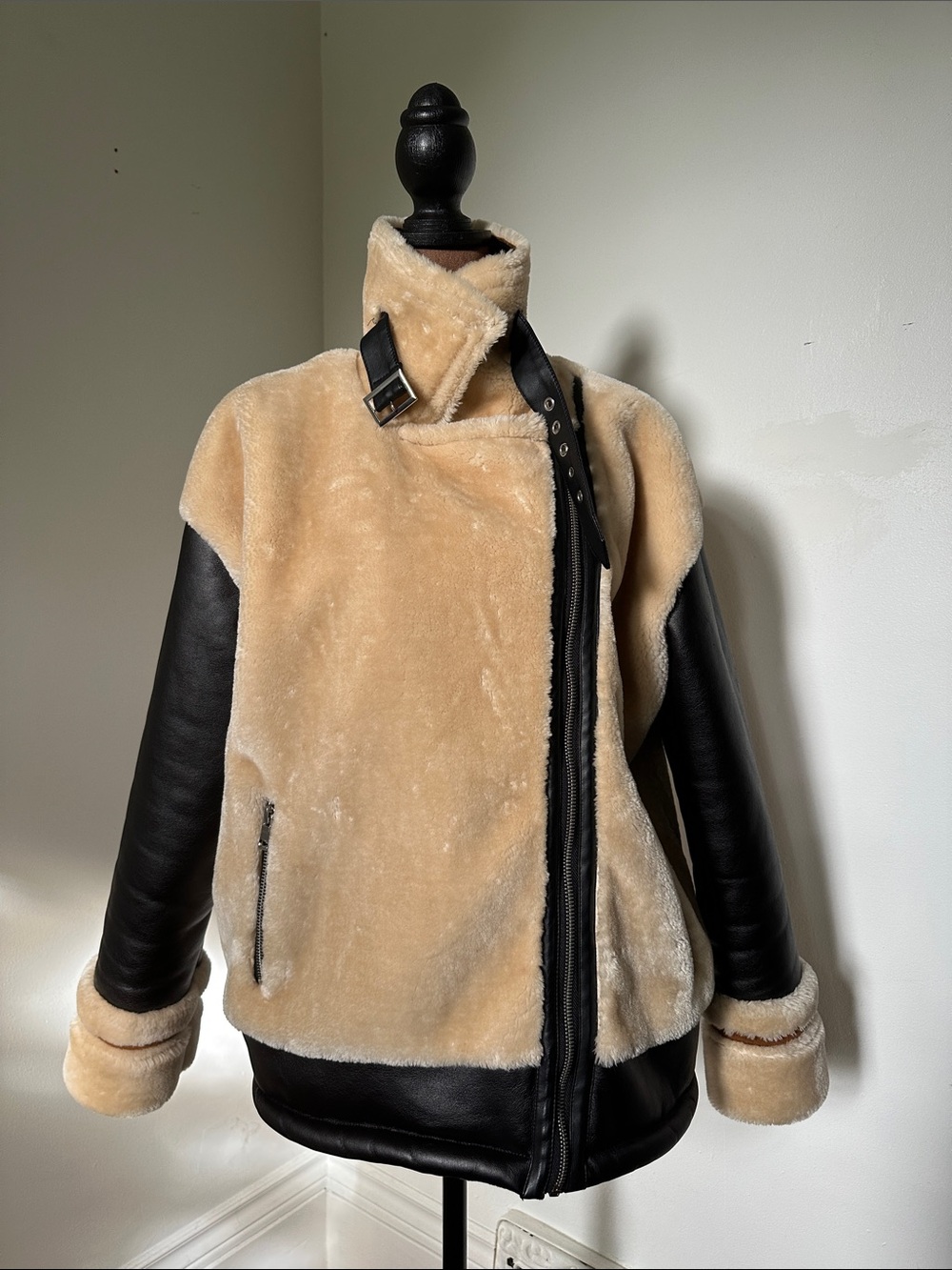LUII Anthro Faux Leather Shearling Moto Grunge Asymmetrical Zip Jacket Medium